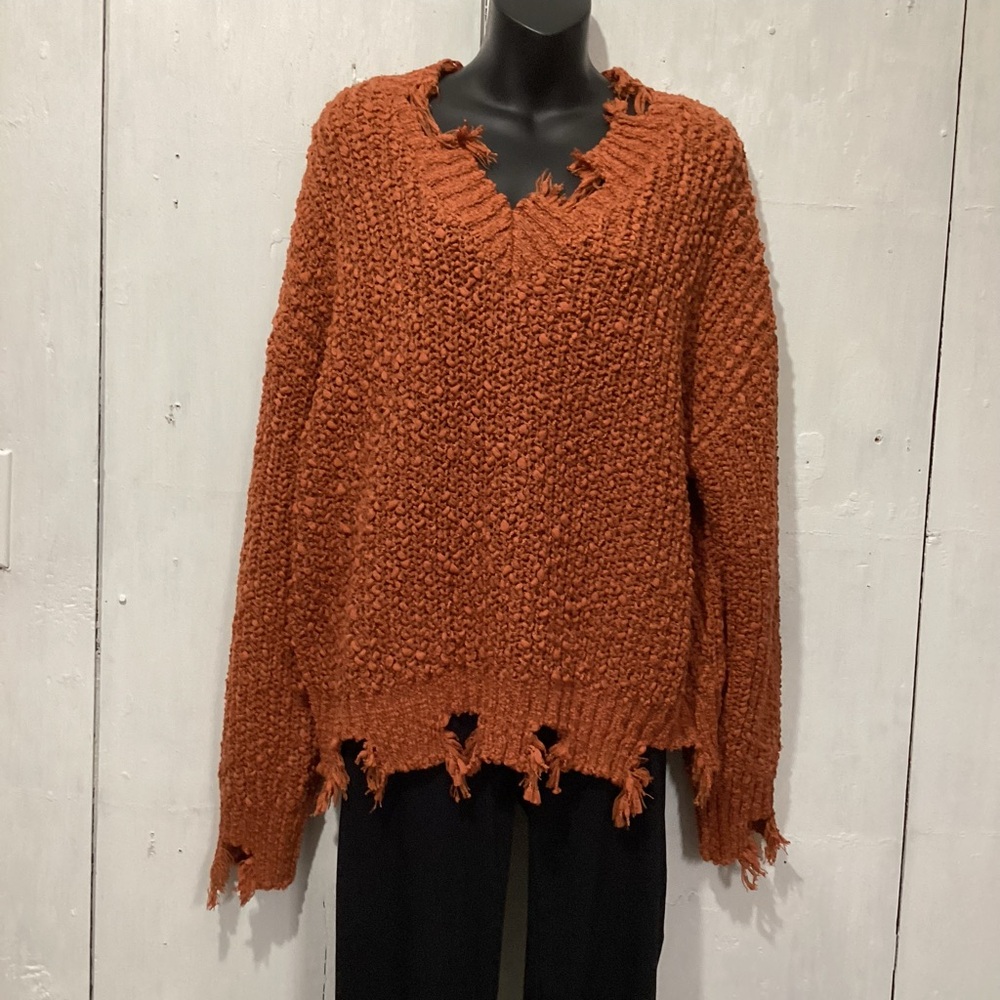 Cozy Distressed Burnt Orange Sweater, Size M/L